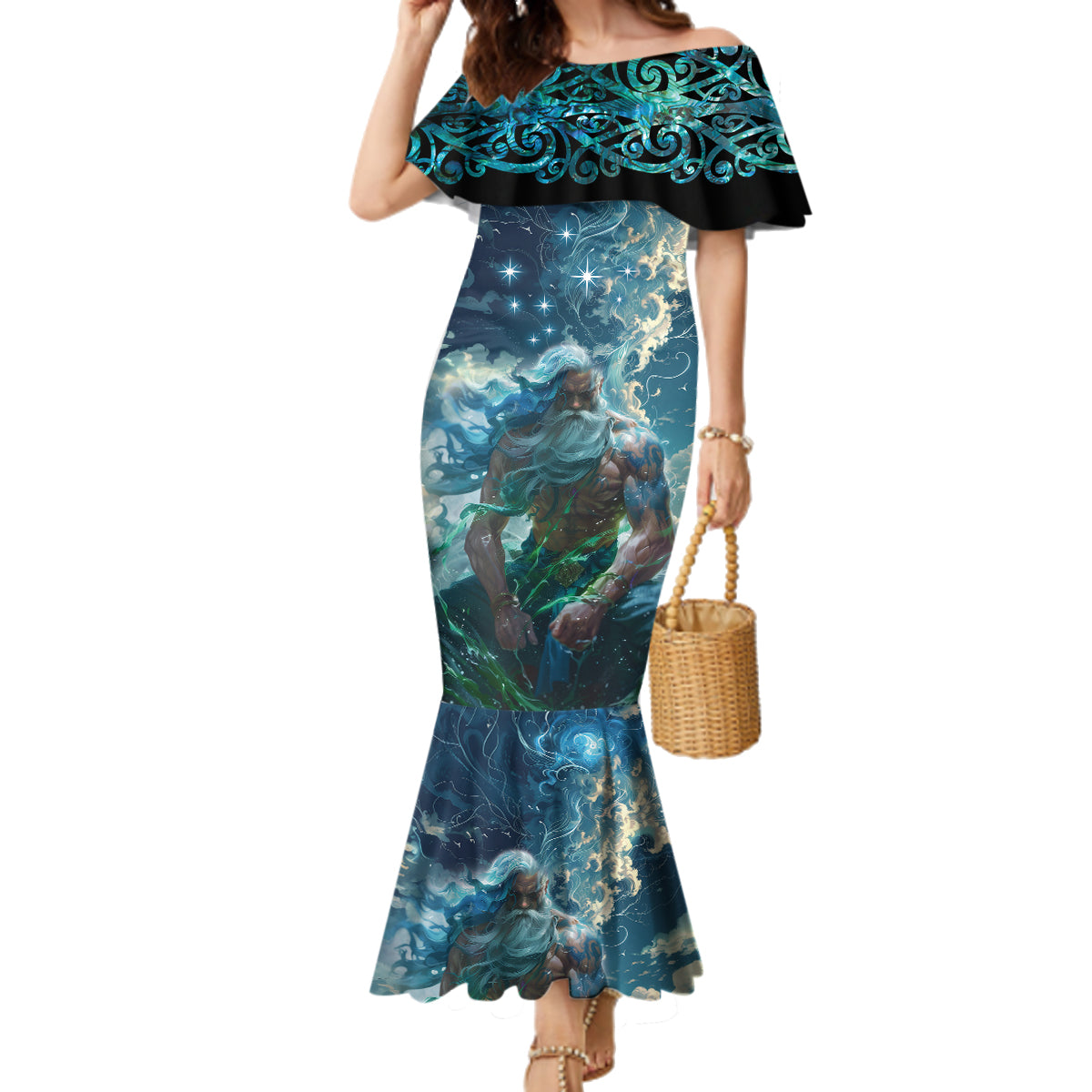 New Zealand Matariki Ururangi Family Matching Mermaid Dress and Hawaiian Shirt The Murmur Of The Wind LT9 Mom's Dress Black - Polynesian Pride