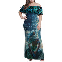 New Zealand Matariki Ururangi Family Matching Off Shoulder Maxi Dress and Hawaiian Shirt The Murmur Of The Wind LT9 Mom's Dress Black - Polynesian Pride