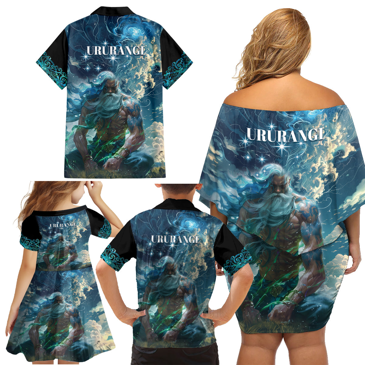 New Zealand Matariki Ururangi Family Matching Off Shoulder Short Dress and Hawaiian Shirt The Murmur Of The Wind LT9 - Polynesian Pride