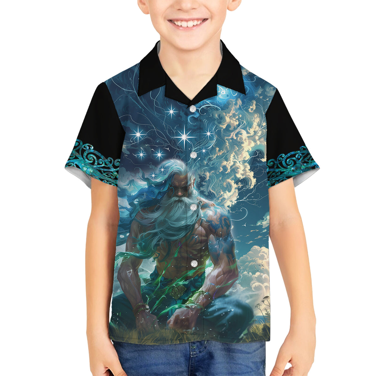 New Zealand Matariki Ururangi Family Matching Puletasi and Hawaiian Shirt The Murmur Of The Wind LT9 Son's Shirt Black - Polynesian Pride