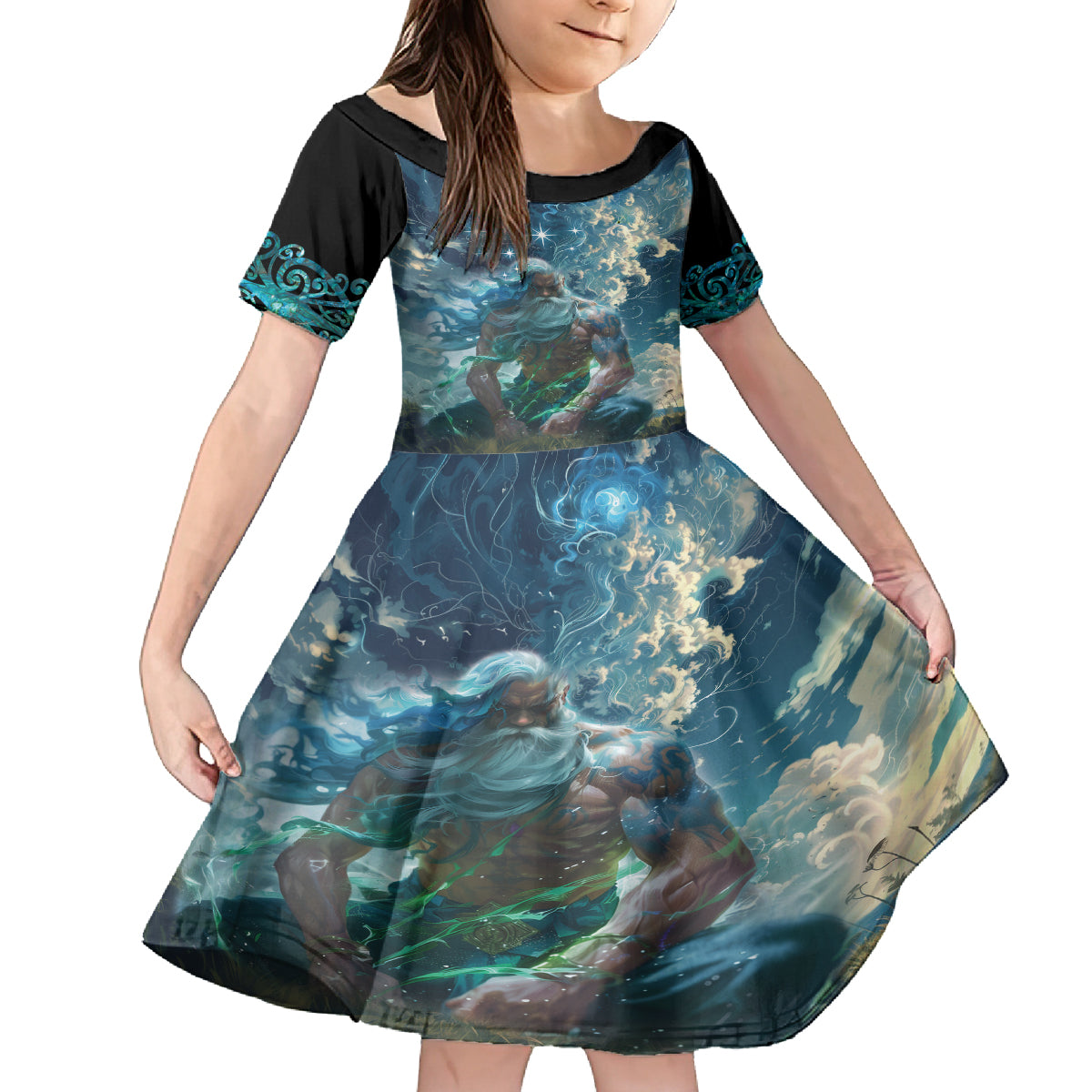 New Zealand Matariki Ururangi Family Matching Tank Maxi Dress and Hawaiian Shirt The Murmur Of The Wind LT9 Daughter's Dress Black - Polynesian Pride