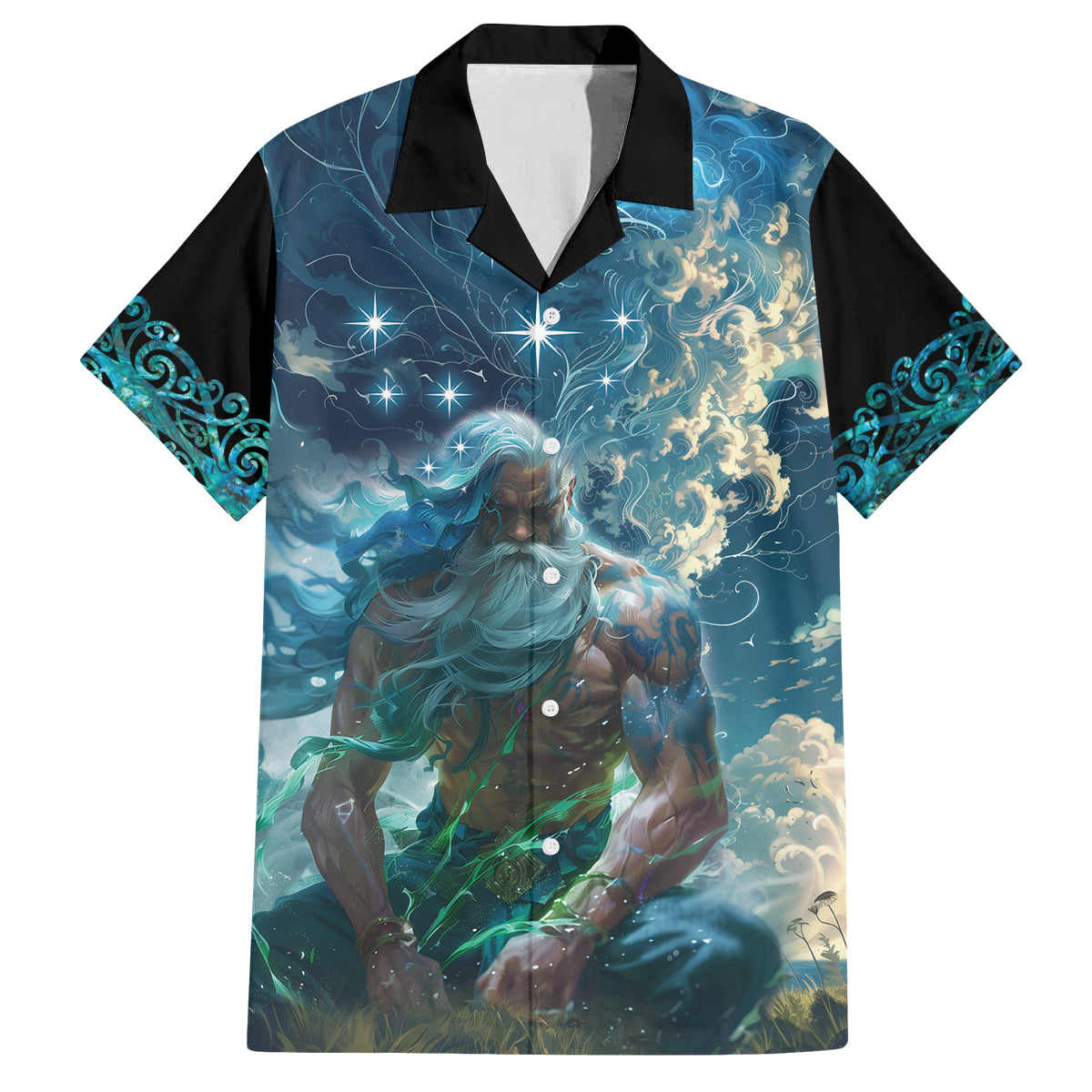 New Zealand Matariki Ururangi Family Matching Tank Maxi Dress and Hawaiian Shirt The Murmur Of The Wind LT9 Dad's Shirt - Short Sleeve Black - Polynesian Pride