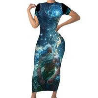 New Zealand Matariki Ururangi Short Sleeve Bodycon Dress The Murmur Of The Wind LT9 Long Dress Black - Polynesian Pride