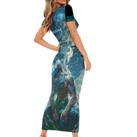 New Zealand Matariki Ururangi Short Sleeve Bodycon Dress The Murmur Of The Wind LT9 - Polynesian Pride