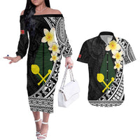 Alo Chiefdom Wallis and Futuna Personalized Couples Matching Off The Shoulder Long Sleeve Dress and Hawaiian Shirt Frangipani Flowers Polynesian Pattern LT9 Black - Polynesian Pride