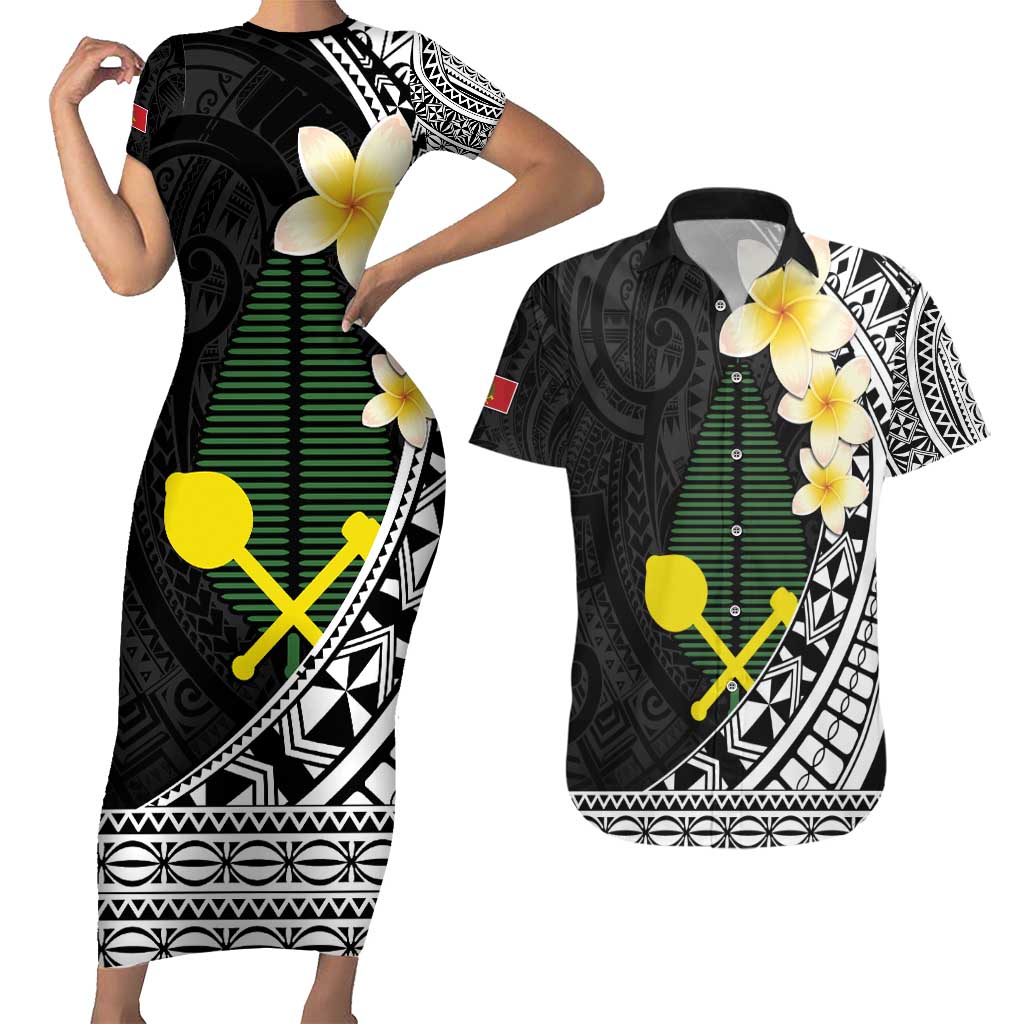 Alo Chiefdom Wallis and Futuna Personalized Couples Matching Short Sleeve Bodycon Dress and Hawaiian Shirt Frangipani Flowers Polynesian Pattern LT9 Black - Polynesian Pride