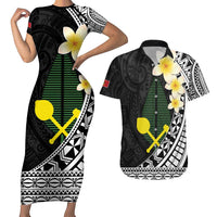 Alo Chiefdom Wallis and Futuna Personalized Couples Matching Short Sleeve Bodycon Dress and Hawaiian Shirt Frangipani Flowers Polynesian Pattern LT9 Black - Polynesian Pride