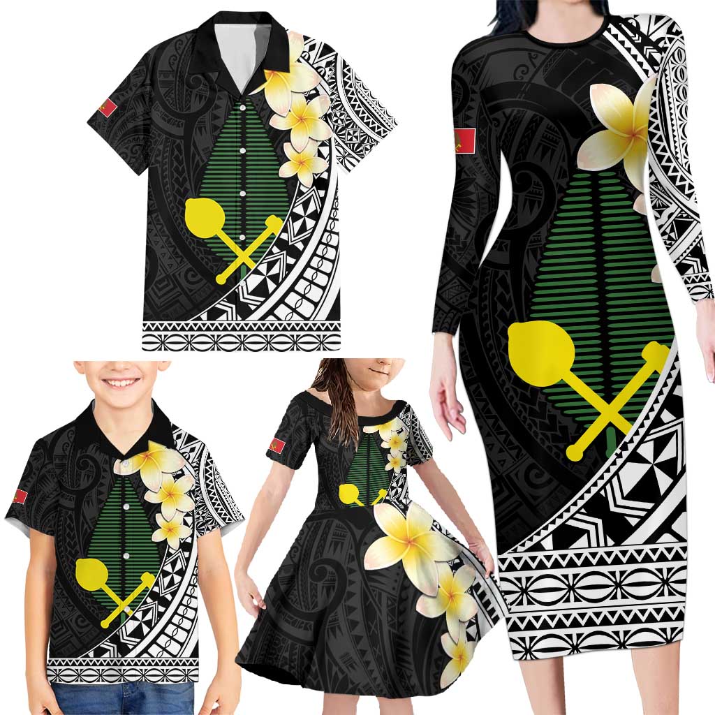 Alo Chiefdom Wallis and Futuna Personalized Family Matching Long Sleeve Bodycon Dress and Hawaiian Shirt Frangipani Flowers Polynesian Pattern LT9 - Polynesian Pride