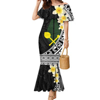 Alo Chiefdom Wallis and Futuna Personalized Family Matching Mermaid Dress and Hawaiian Shirt Frangipani Flowers Polynesian Pattern LT9 Mom's Dress Black - Polynesian Pride