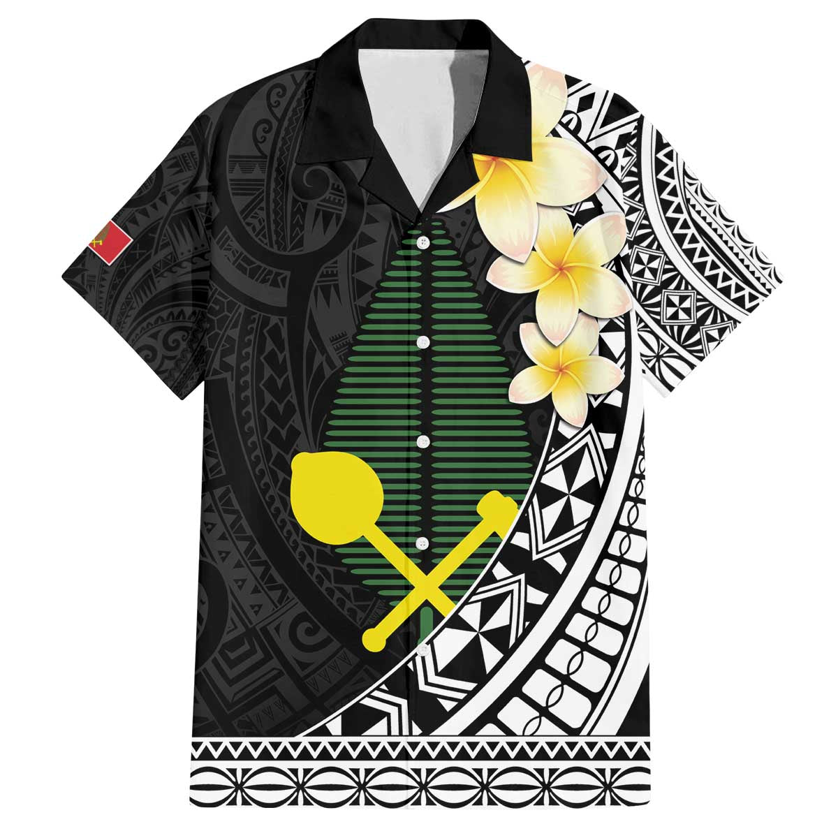 Alo Chiefdom Wallis and Futuna Personalized Family Matching Off The Shoulder Long Sleeve Dress and Hawaiian Shirt Frangipani Flowers Polynesian Pattern LT9 Dad's Shirt - Short Sleeve Black - Polynesian Pride