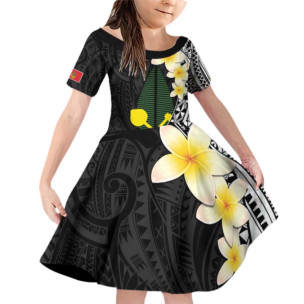 Alo Chiefdom Wallis and Futuna Personalized Family Matching Off Shoulder Short Dress and Hawaiian Shirt Frangipani Flowers Polynesian Pattern LT9 Daughter's Dress Black - Polynesian Pride