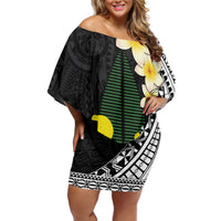 Alo Chiefdom Wallis and Futuna Personalized Family Matching Off Shoulder Short Dress and Hawaiian Shirt Frangipani Flowers Polynesian Pattern LT9 Mom's Dress Black - Polynesian Pride
