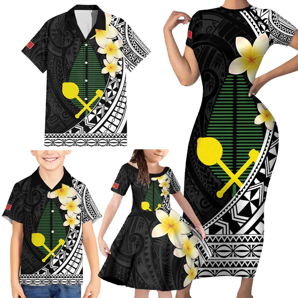 Alo Chiefdom Wallis and Futuna Personalized Family Matching Short Sleeve Bodycon Dress and Hawaiian Shirt Frangipani Flowers Polynesian Pattern LT9 - Polynesian Pride