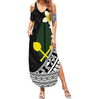 Alo Chiefdom Wallis and Futuna Personalized Family Matching Summer Maxi Dress and Hawaiian Shirt Frangipani Flowers Polynesian Pattern LT9 Mom's Dress Black - Polynesian Pride