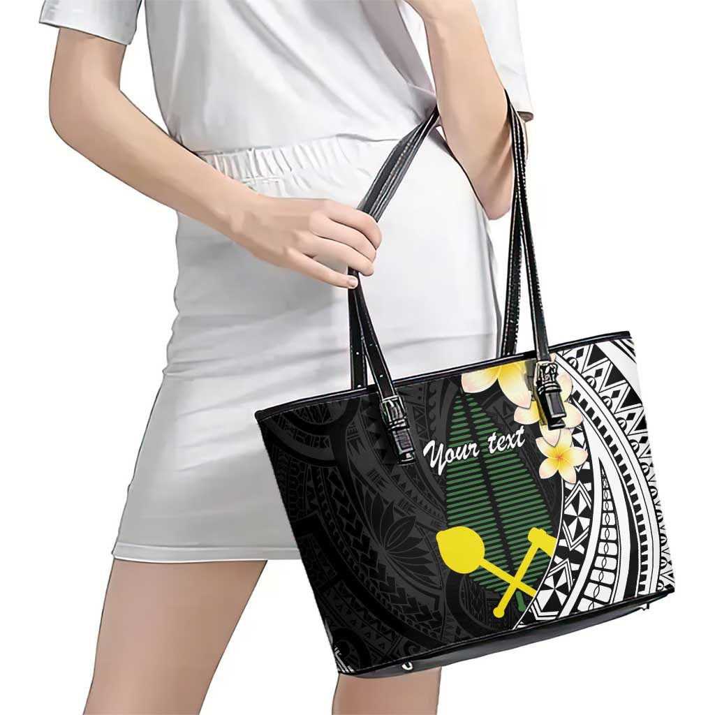 Alo Chiefdom Wallis and Futuna Personalized Leather Tote Bag Frangipani Flowers Polynesian Pattern