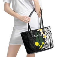 Alo Chiefdom Wallis and Futuna Personalized Leather Tote Bag Frangipani Flowers Polynesian Pattern