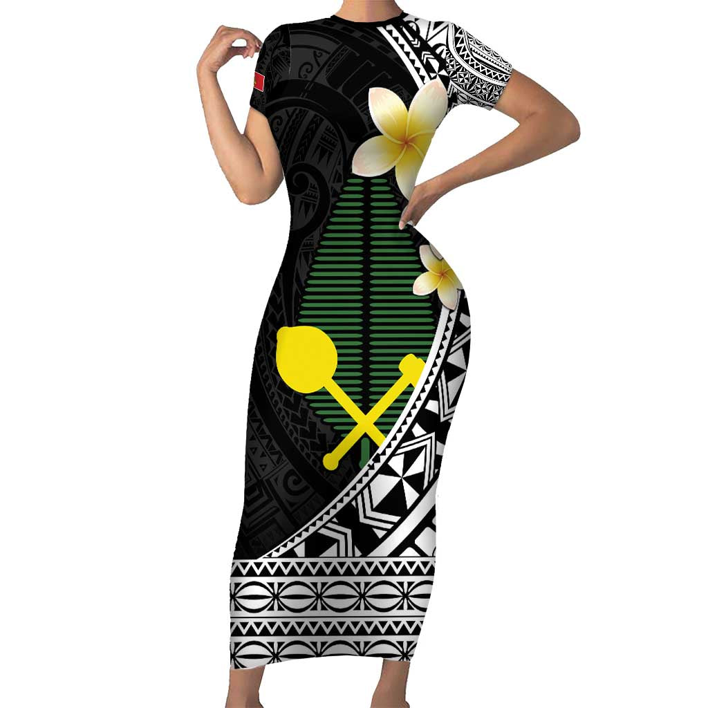 Alo Chiefdom Wallis and Futuna Personalized Short Sleeve Bodycon Dress Frangipani Flowers Polynesian Pattern