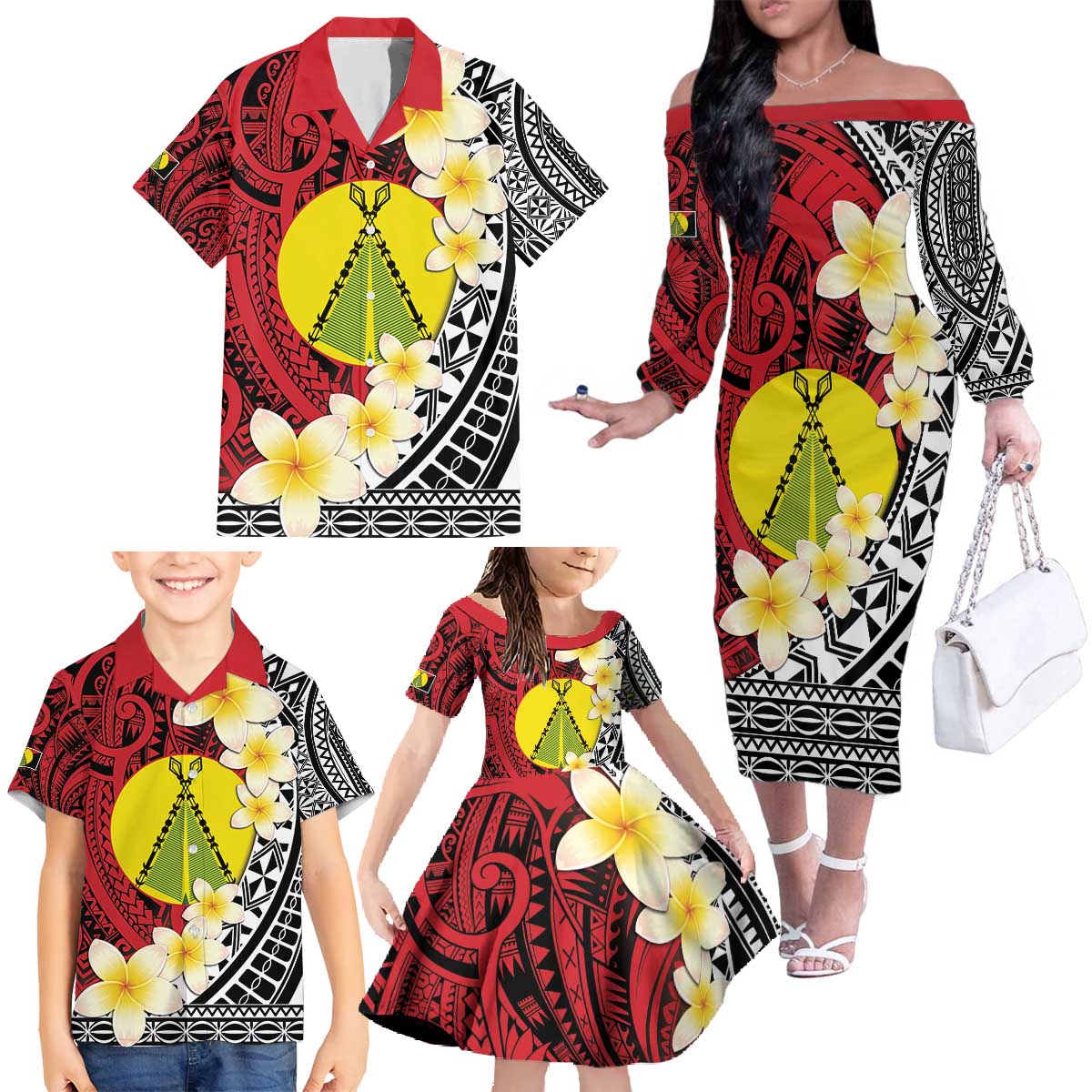 Sigave Chiefdom Wallis and Futuna Personalized Family Matching Off The Shoulder Long Sleeve Dress and Hawaiian Shirt Frangipani Flowers Polynesian Pattern LT9 - Polynesian Pride