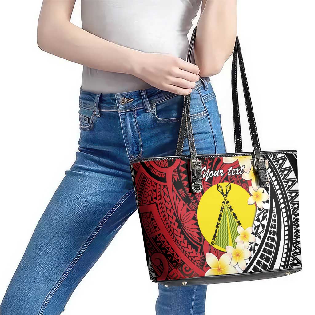 Sigave Chiefdom Wallis and Futuna Personalized Leather Tote Bag Frangipani Flowers Polynesian Pattern