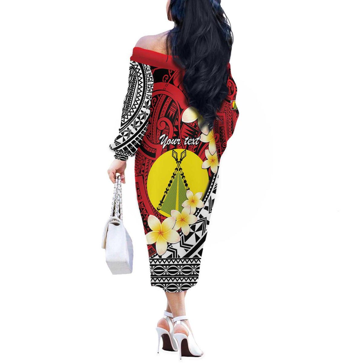 Sigave Chiefdom Wallis and Futuna Personalized Off The Shoulder Long Sleeve Dress Frangipani Flowers Polynesian Pattern