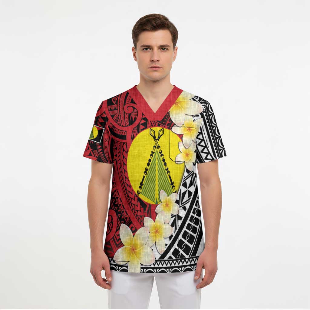 Sigave Chiefdom Wallis and Futuna Personalized Scrub Top Frangipani Flowers Polynesian Pattern - Polynesian Pride