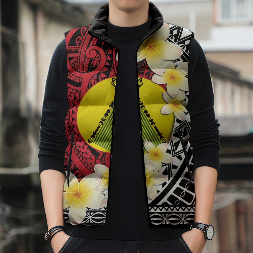Sigave Chiefdom Wallis and Futuna Personalized Sleeveless Puffer Jacket Frangipani Flowers Polynesian Pattern - Polynesian Pride