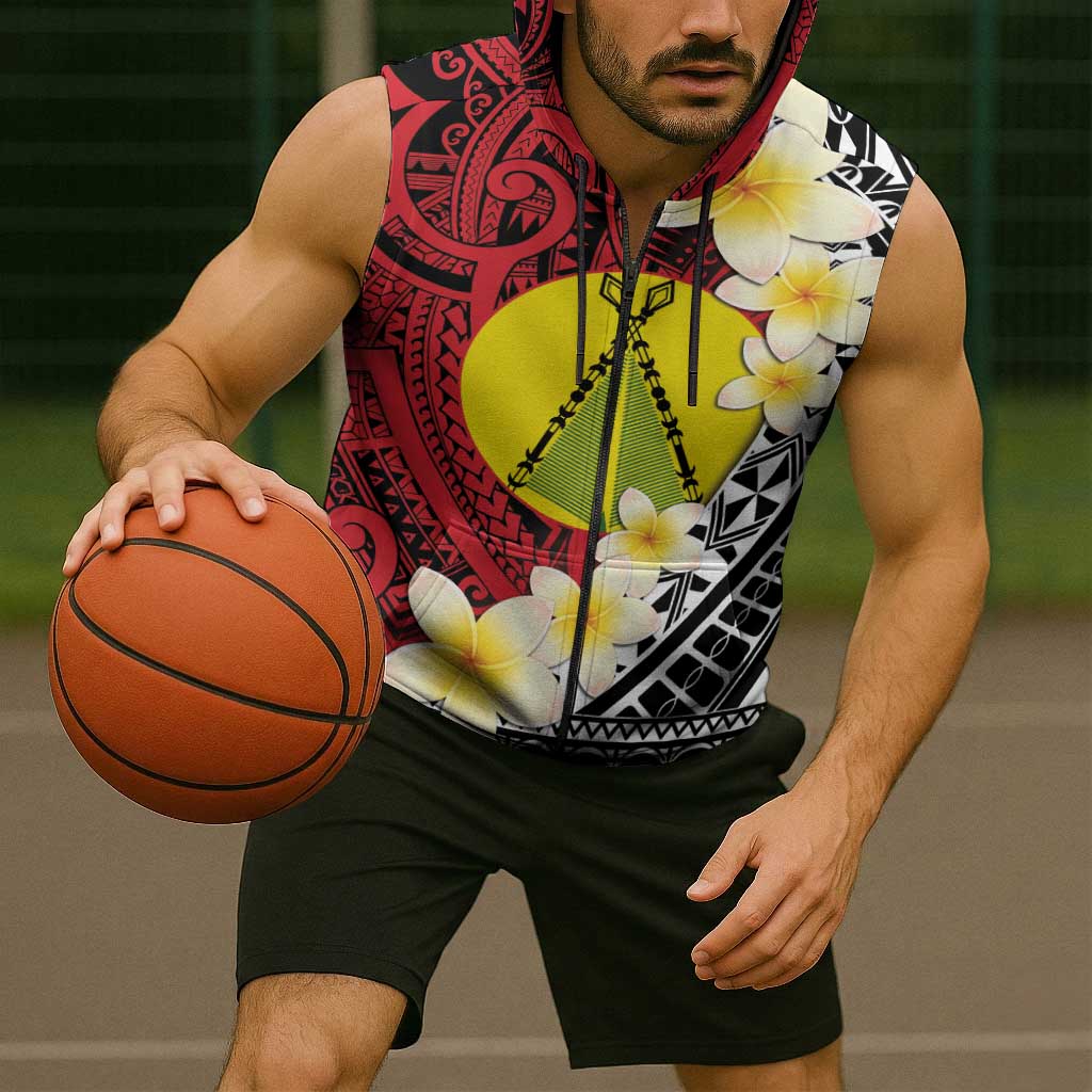Sigave Chiefdom Wallis and Futuna Personalized Sleeveless Zip Hoodie Frangipani Flowers Polynesian Pattern - Polynesian Pride