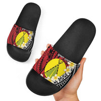 Sigave Chiefdom Wallis and Futuna Personalized Slide Sandals Frangipani Flowers Polynesian Pattern - Polynesian Pride