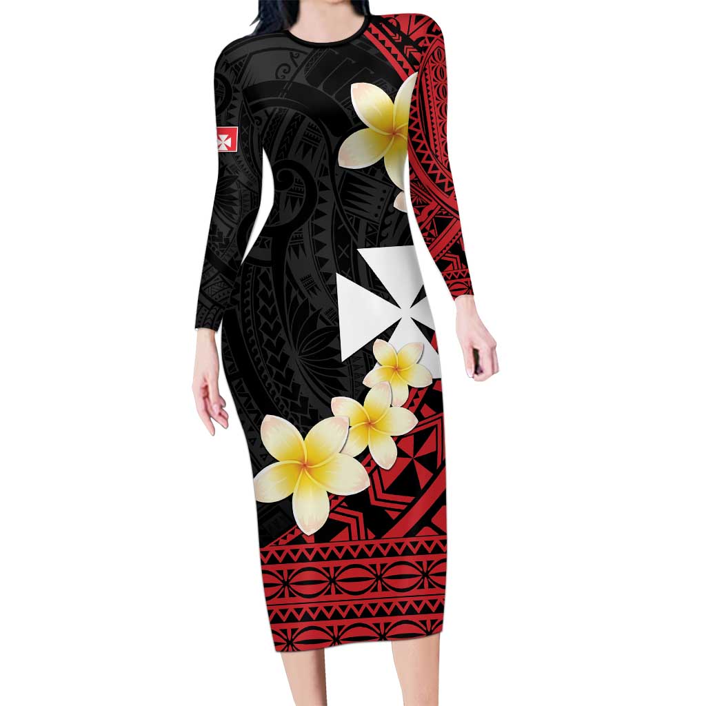 Uvea Chiefdom Wallis and Futuna Personalized Family Matching Long Sleeve Bodycon Dress and Hawaiian Shirt Frangipani Flowers Polynesian Pattern LT9 Mom's Dress Red - Polynesian Pride
