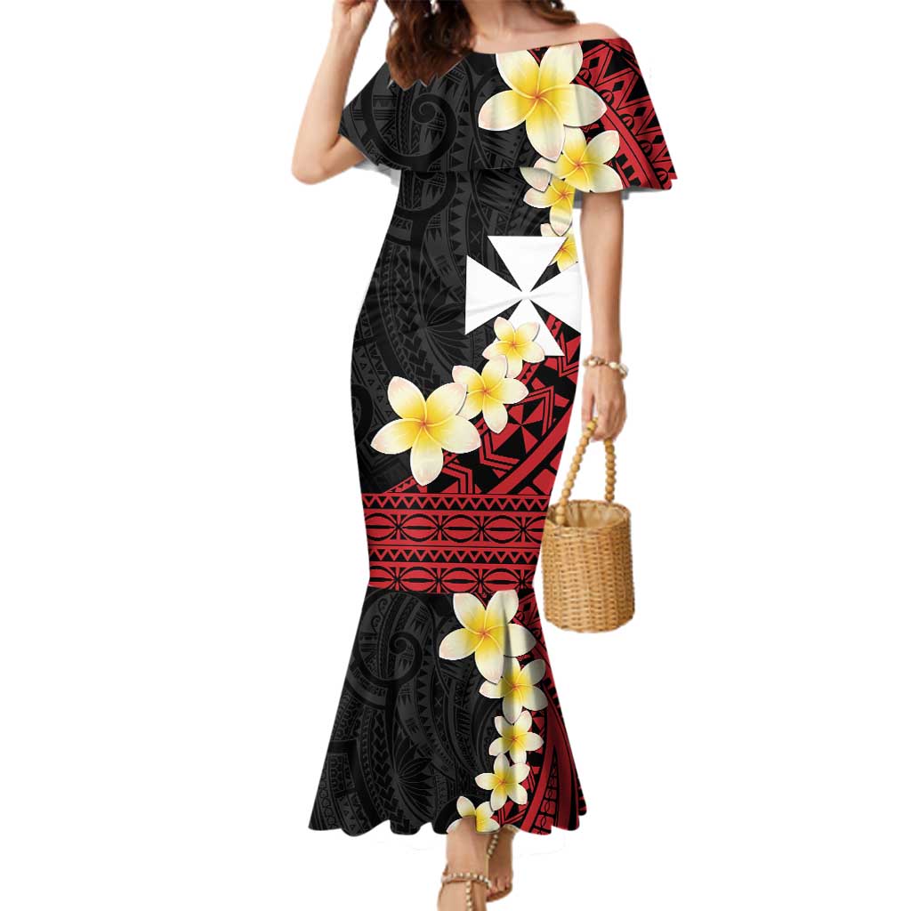 Uvea Chiefdom Wallis and Futuna Personalized Family Matching Mermaid Dress and Hawaiian Shirt Frangipani Flowers Polynesian Pattern LT9 Mom's Dress Red - Polynesian Pride
