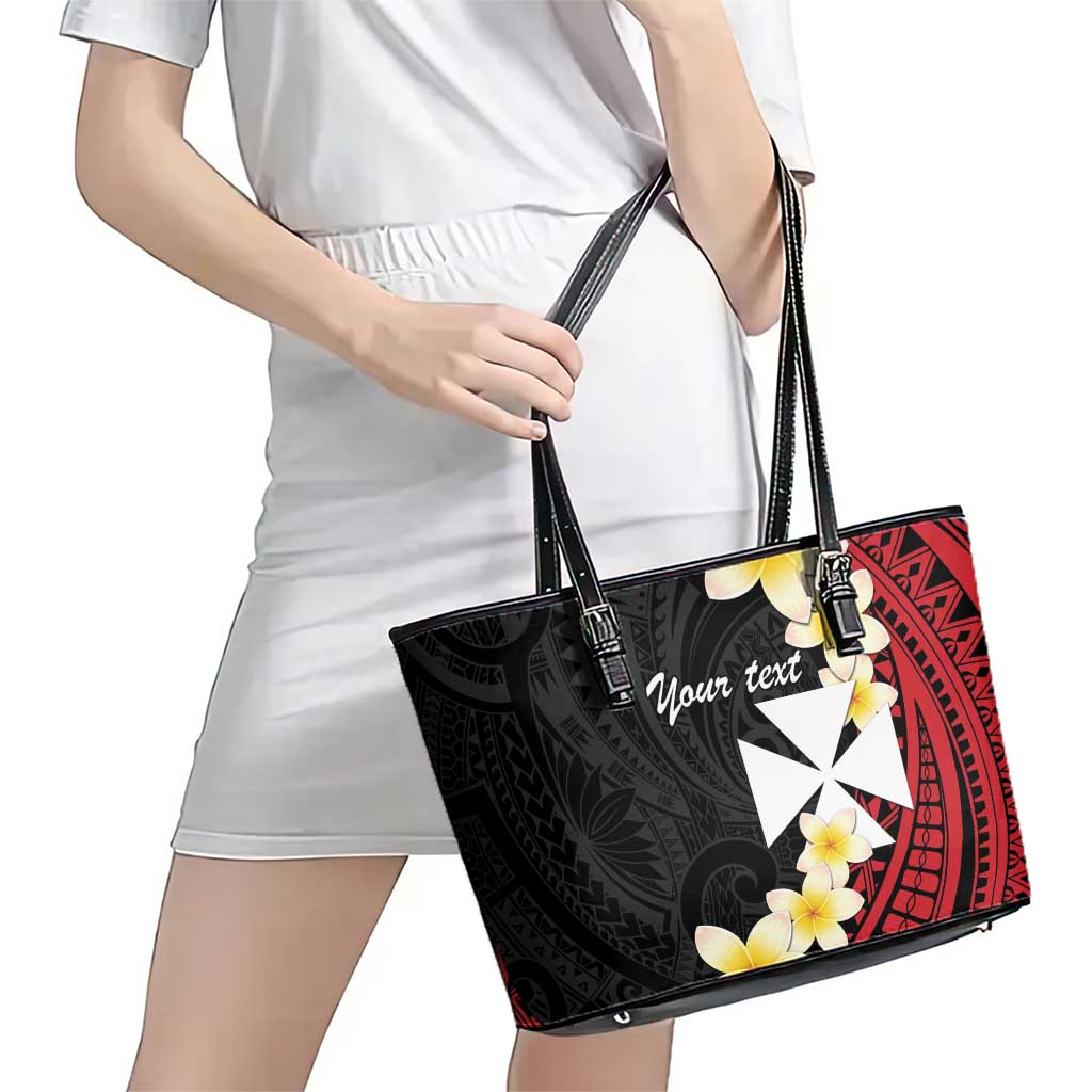Uvea Chiefdom Wallis and Futuna Personalized Leather Tote Bag Frangipani Flowers Polynesian Pattern