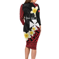 Uvea Chiefdom Wallis and Futuna Personalized Long Sleeve Bodycon Dress Frangipani Flowers Polynesian Pattern