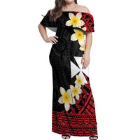 Uvea Chiefdom Wallis and Futuna Personalized Off Shoulder Maxi Dress Frangipani Flowers Polynesian Pattern LT9 Women Red - Polynesian Pride