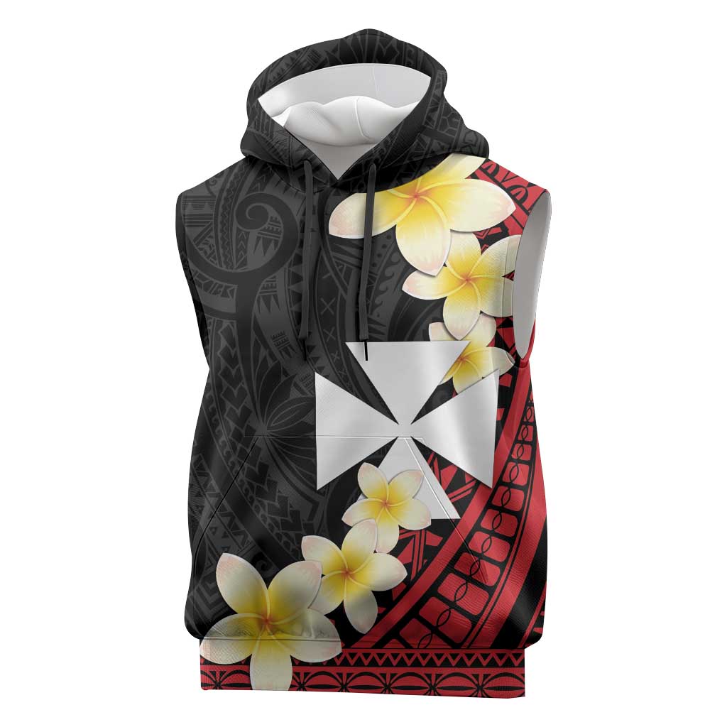 Uvea Chiefdom Wallis and Futuna Personalized Sleeveless Hoodie Frangipani Flowers Polynesian Pattern LT9 Red - Polynesian Pride