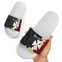 Uvea Chiefdom Wallis and Futuna Personalized Slide Sandals Frangipani Flowers Polynesian Pattern - Polynesian Pride