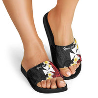 Uvea Chiefdom Wallis and Futuna Personalized Slide Sandals Frangipani Flowers Polynesian Pattern - Polynesian Pride