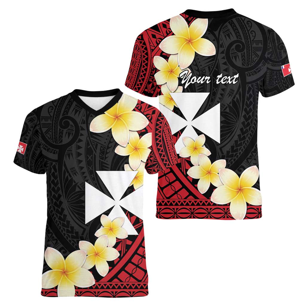 Uvea Chiefdom Wallis and Futuna Personalized Women V-Neck T-Shirt Frangipani Flowers Polynesian Pattern