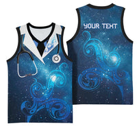 New Zealand Nurses RN Personalised Basketball Jersey Galaxy Stethoscope Maori Motif