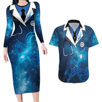 New Zealand Nurses RN Personalised Couples Matching Long Sleeve Bodycon Dress and Hawaiian Shirt Galaxy Stethoscope Maori Motif LT9 Galaxy - Polynesian Pride