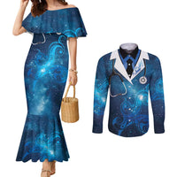 New Zealand Nurses RN Personalised Couples Matching Mermaid Dress and Long Sleeve Button Shirt Galaxy Stethoscope Maori Motif