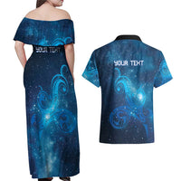 New Zealand Nurses RN Personalised Couples Matching Off Shoulder Maxi Dress and Hawaiian Shirt Galaxy Stethoscope Maori Motif LT9 - Polynesian Pride