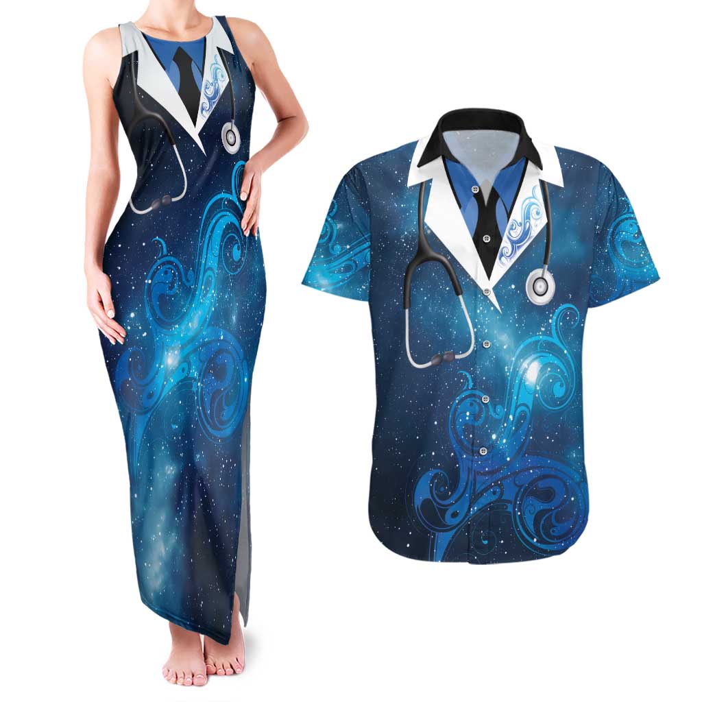 New Zealand Nurses RN Personalised Couples Matching Tank Maxi Dress and Hawaiian Shirt Galaxy Stethoscope Maori Motif LT9 Galaxy - Polynesian Pride