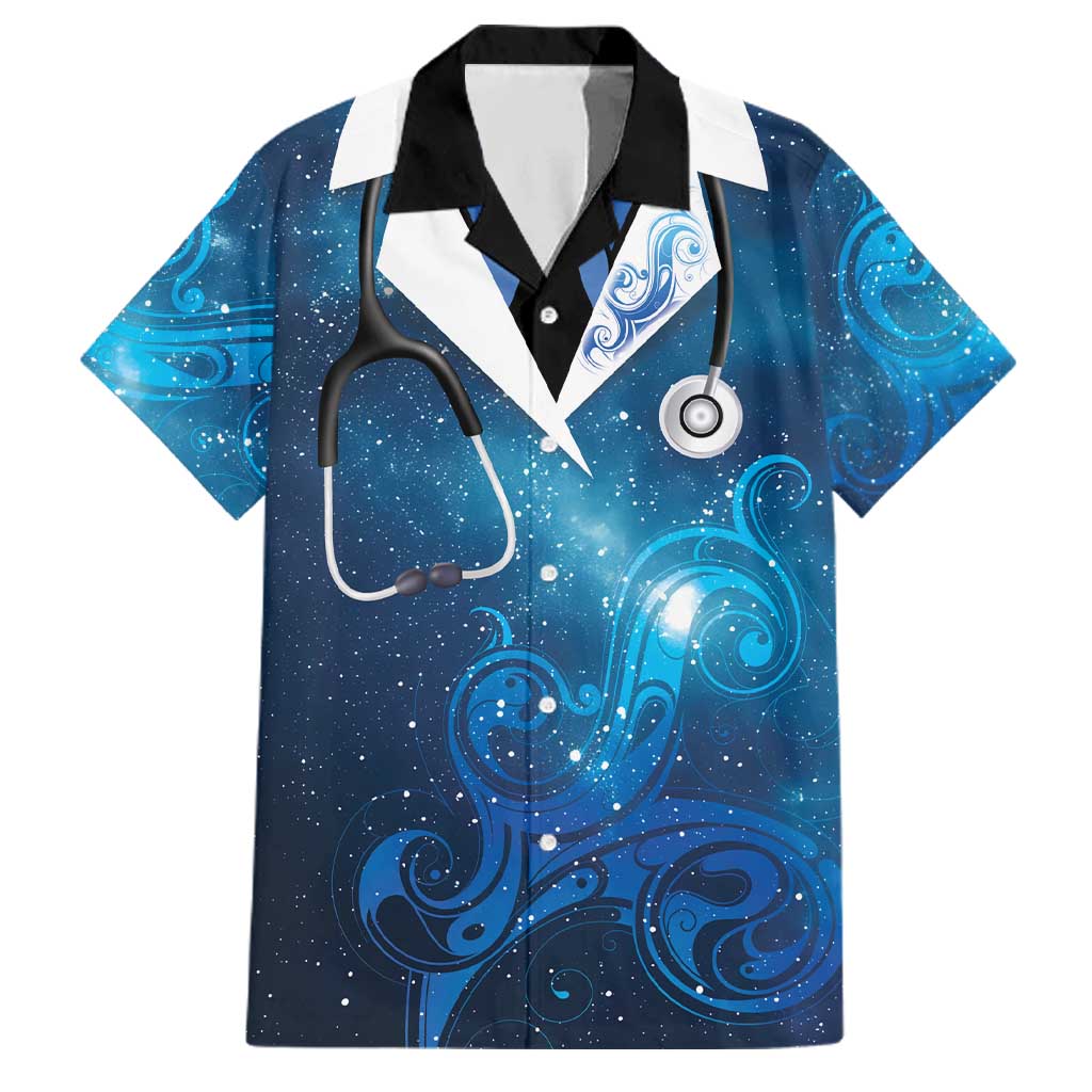 New Zealand Nurses RN Personalised Family Matching Long Sleeve Bodycon Dress and Hawaiian Shirt Galaxy Stethoscope Maori Motif LT9 Dad's Shirt - Short Sleeve Galaxy - Polynesian Pride