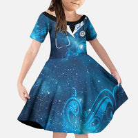 New Zealand Nurses RN Personalised Family Matching Mermaid Dress and Hawaiian Shirt Galaxy Stethoscope Maori Motif LT9 Daughter's Dress Galaxy - Polynesian Pride