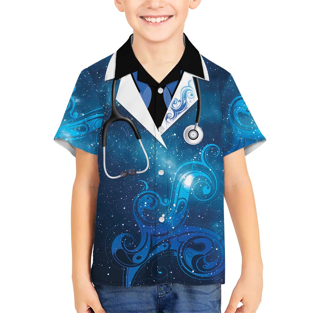 New Zealand Nurses RN Personalised Family Matching Summer Maxi Dress and Hawaiian Shirt Galaxy Stethoscope Maori Motif LT9 Son's Shirt Galaxy - Polynesian Pride