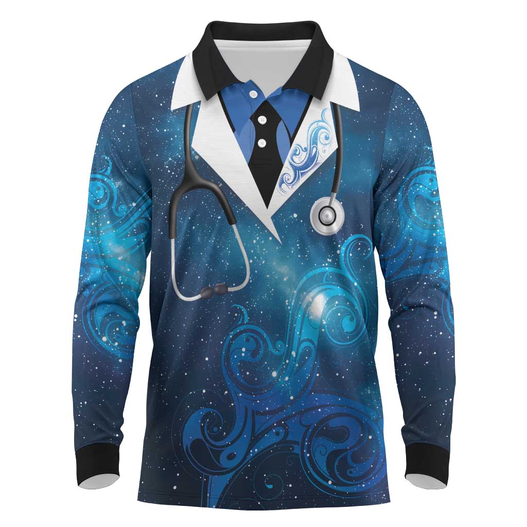 New Zealand Nurses RN Personalised Long Sleeve Polo Shirt Galaxy Stethoscope Maori Motif