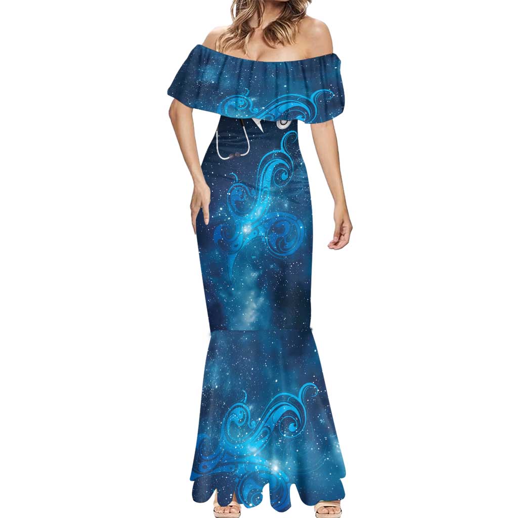 New Zealand Nurses RN Personalised Mermaid Dress Galaxy Stethoscope Maori Motif