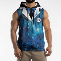 New Zealand Nurses RN Personalised Sleeveless Hoodie Galaxy Stethoscope Maori Motif