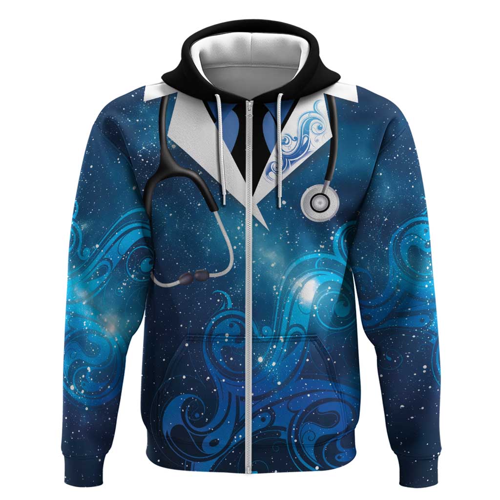 New Zealand Nurses RN Personalised Zip Hoodie Galaxy Stethoscope Maori Motif
