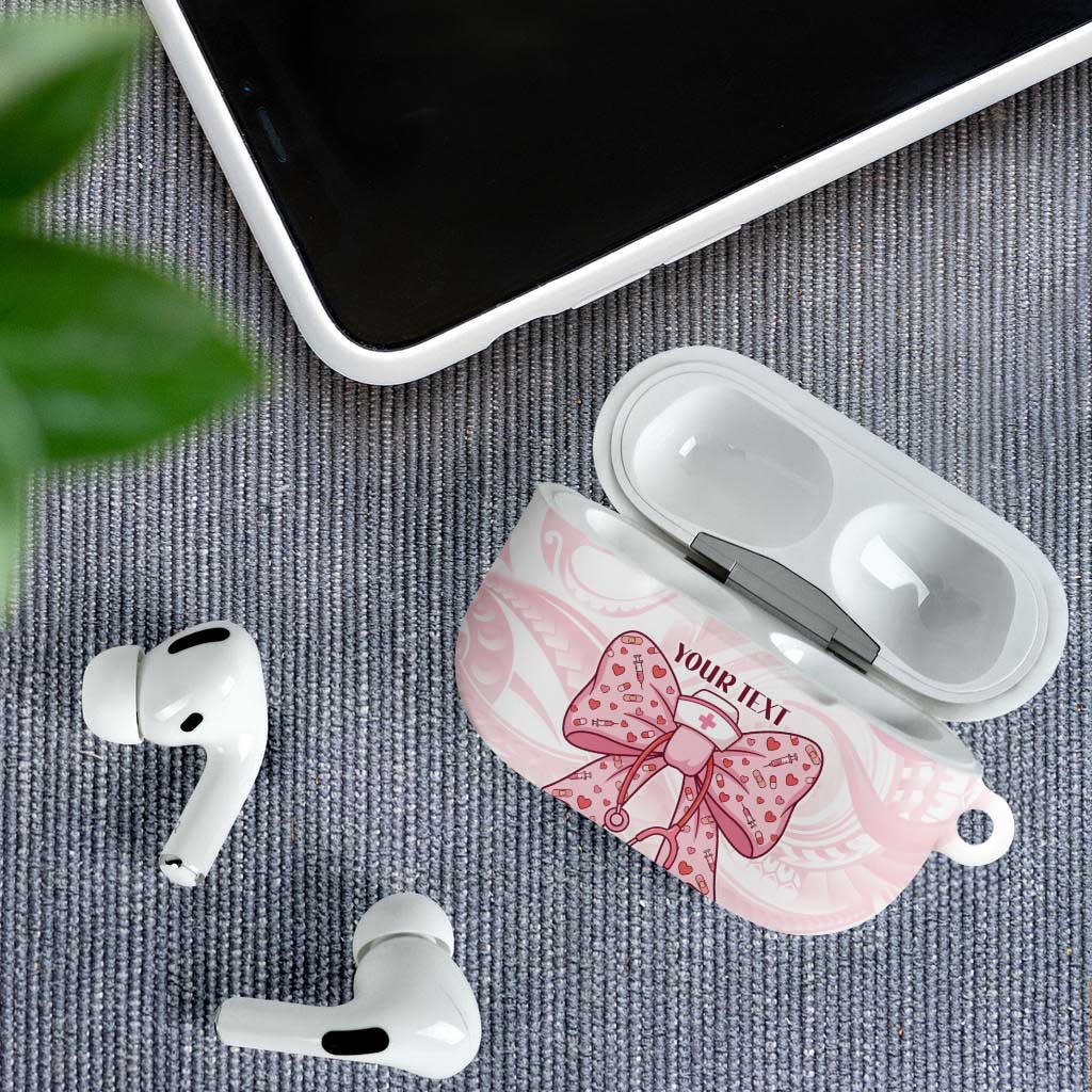 New Zealand Nurses RN Personalised AirPods Case Pink Stethoscope Coquette Bow Maori Motif